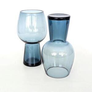 Mikasa Phoebe Blue Modernist Glass Goblets  or Beer Glasses - Mod Glassware